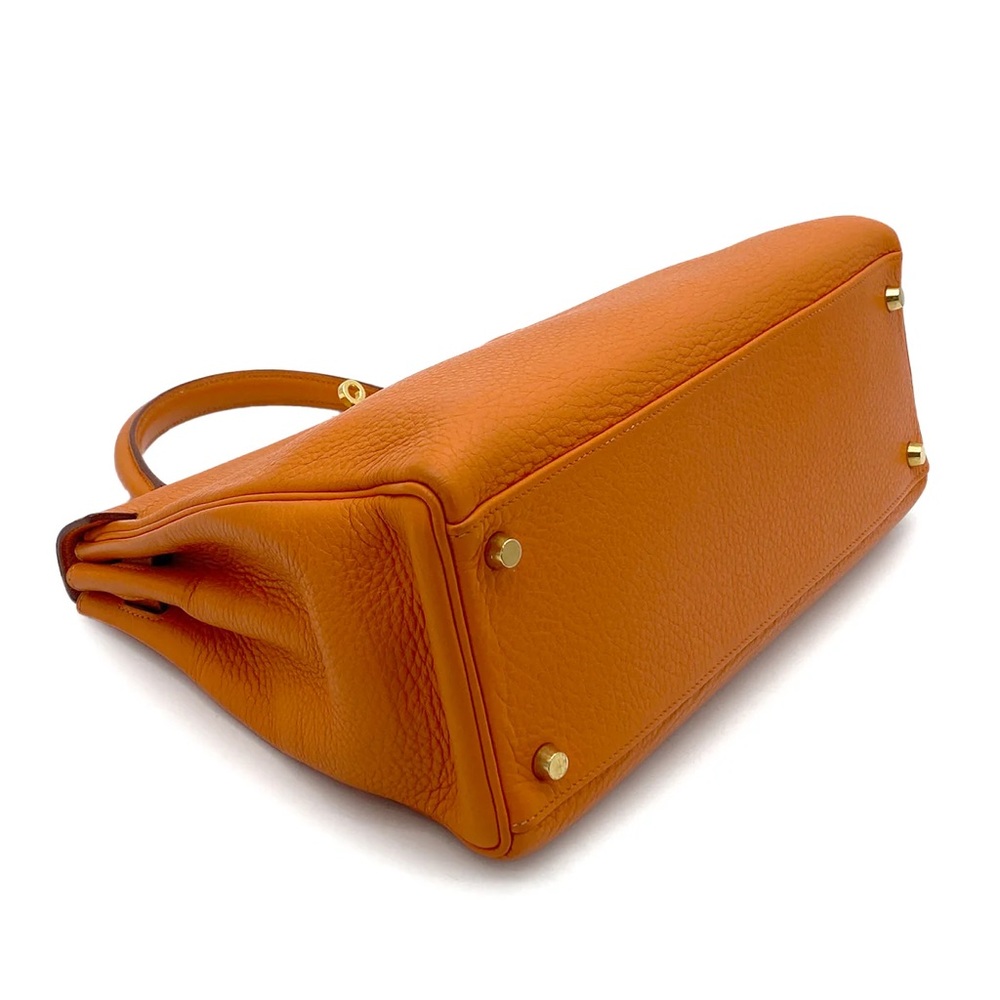 Authentic KELLY 32 Sellier Orange taurillon clemence satchel with strap - Picture 8 of 10
